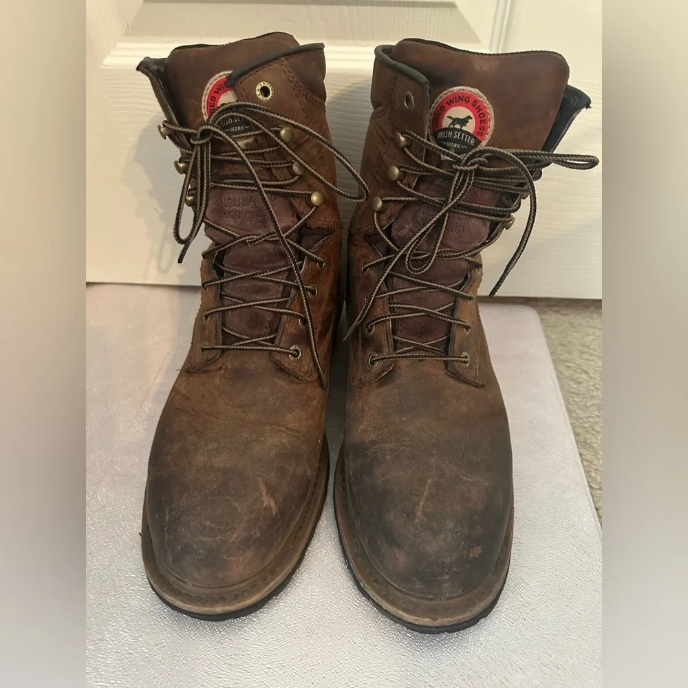 Red wing Irish Setter Brown Leather ultradry weatherproof safety toe Boots 8